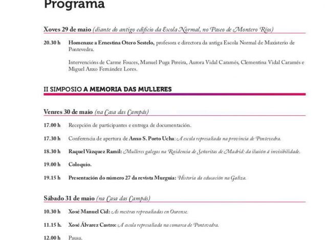 Pontevedra dedica o II Simposio A Memoria das mulleres á “escola represaliada e resistente”